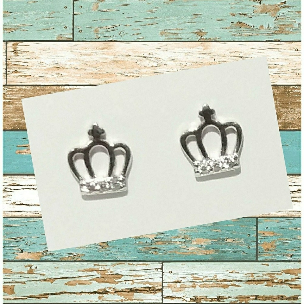 S925 Crystal Crown Studs